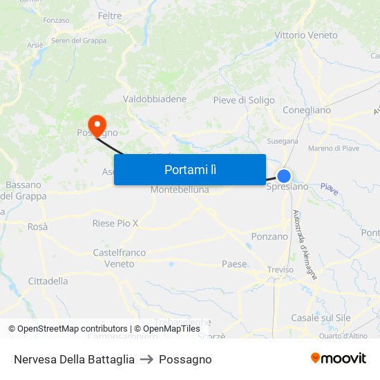 Nervesa Della Battaglia to Possagno map