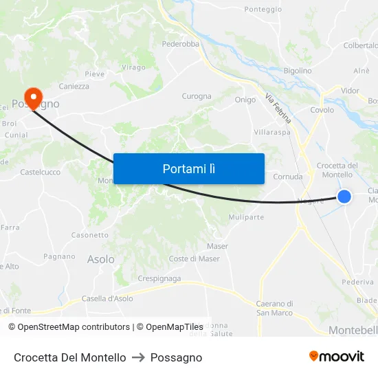 Crocetta Del Montello to Possagno map