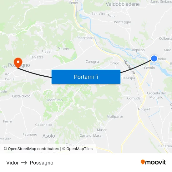 Vidor to Possagno map