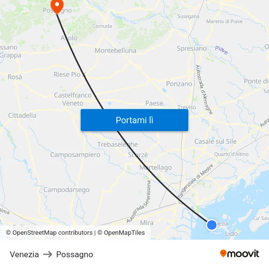 Venezia to Possagno map