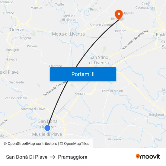 San Donà Di Piave to Pramaggiore map