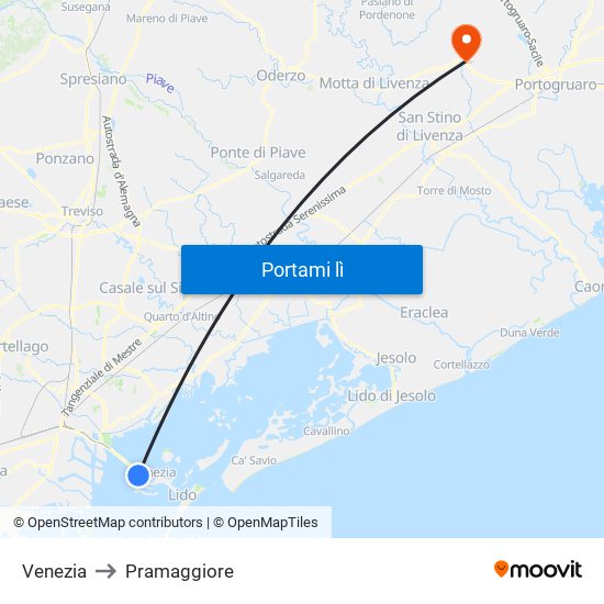 Venezia to Pramaggiore map