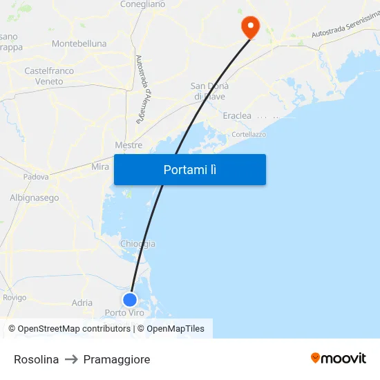Rosolina to Pramaggiore map