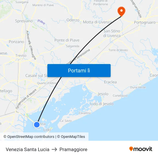 Venezia Santa Lucia to Pramaggiore map