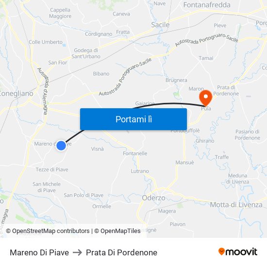 Mareno Di Piave to Prata Di Pordenone map