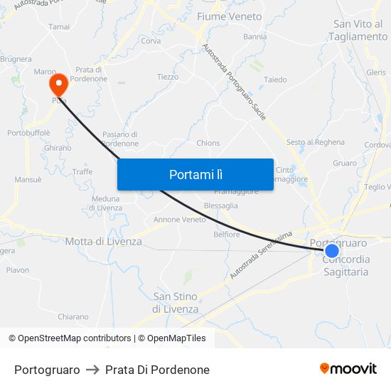 Portogruaro to Prata Di Pordenone map