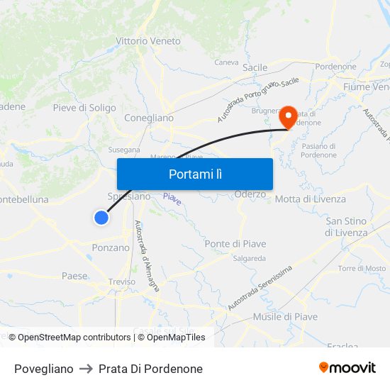 Povegliano to Prata Di Pordenone map