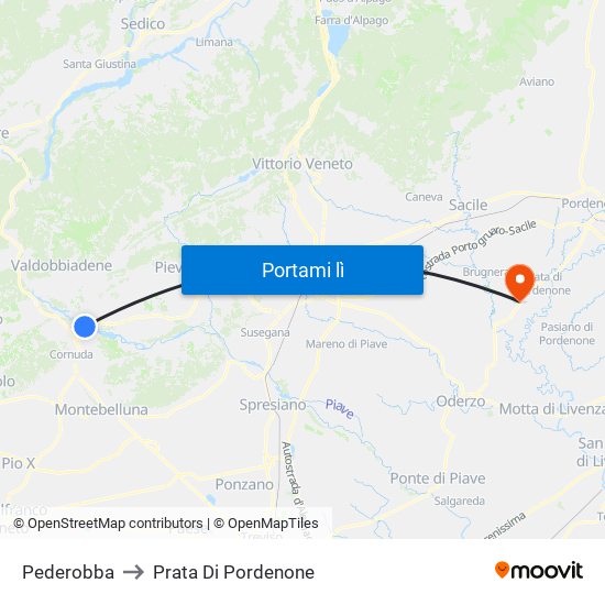 Pederobba to Prata Di Pordenone map