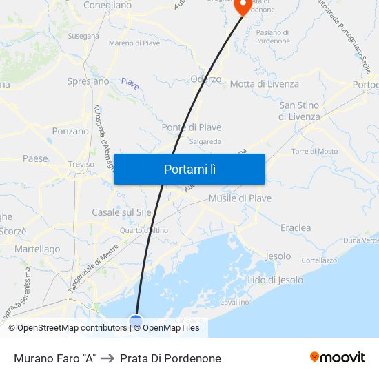 Murano Faro "A" to Prata Di Pordenone map