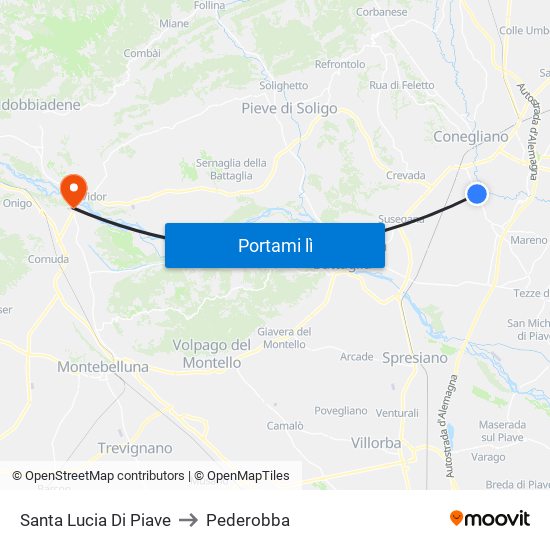 Santa Lucia Di Piave to Pederobba map