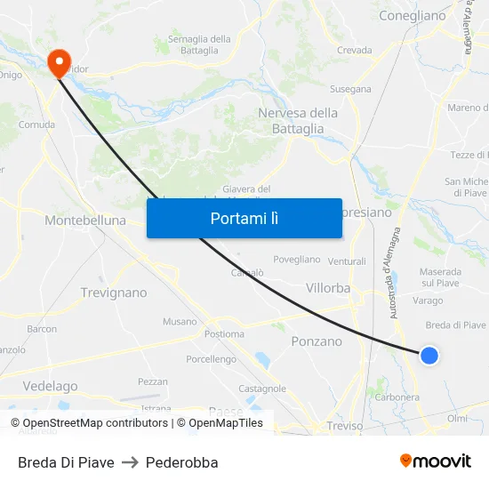 Breda Di Piave to Pederobba map