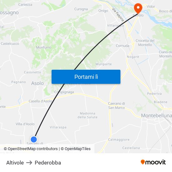 Altivole to Pederobba map