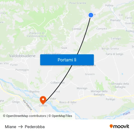 Miane to Pederobba map