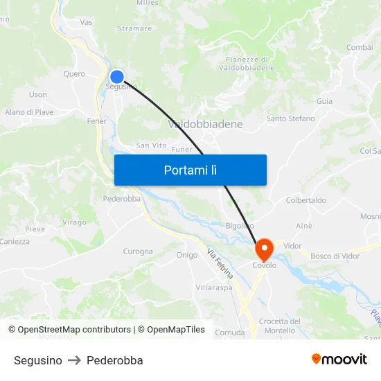 Segusino to Pederobba map