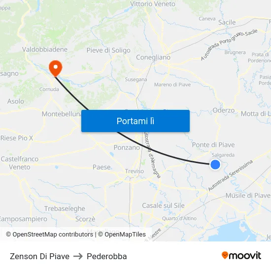 Zenson Di Piave to Pederobba map