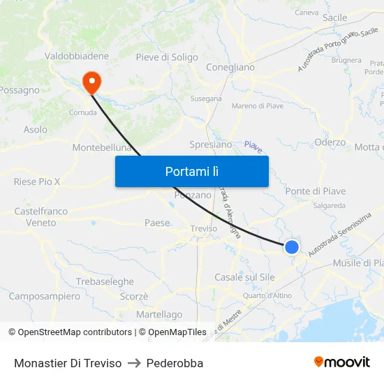Monastier Di Treviso to Pederobba map