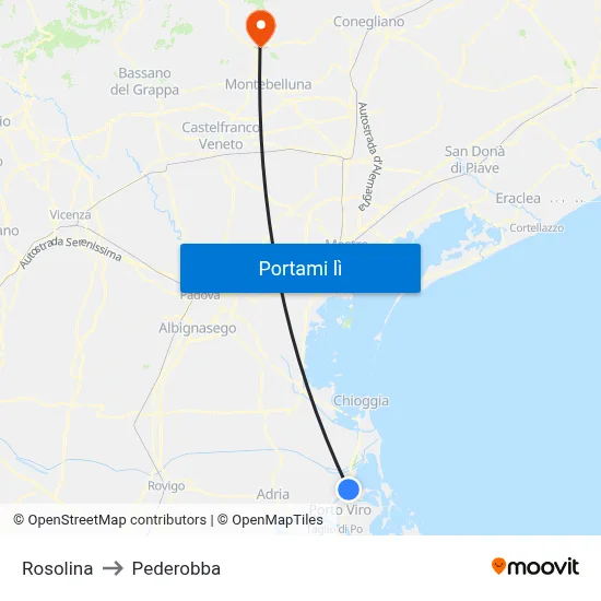 Rosolina to Pederobba map