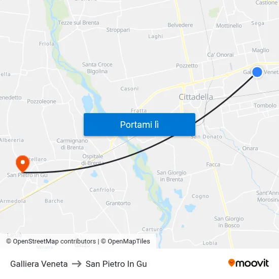 Galliera Veneta to San Pietro In Gu map