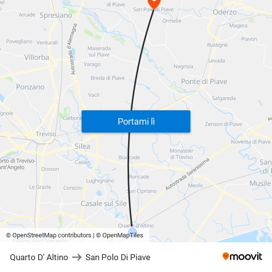 Quarto D' Altino to San Polo Di Piave map