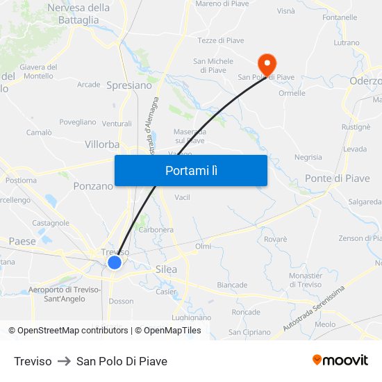 Treviso to San Polo Di Piave map