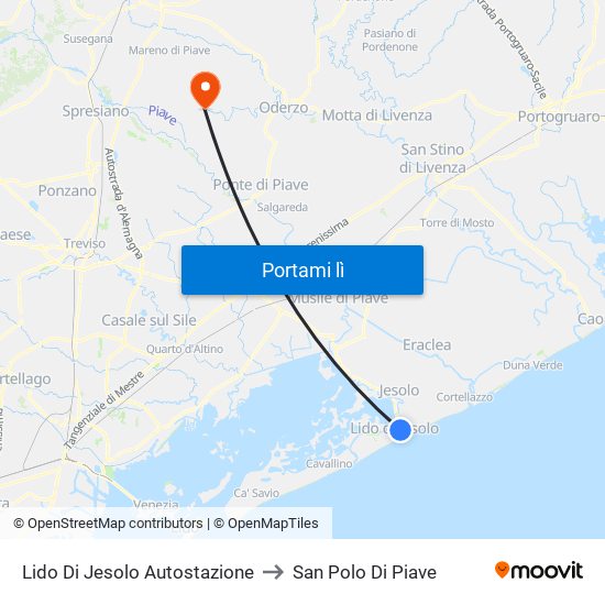 Lido Di Jesolo Autostazione to San Polo Di Piave map