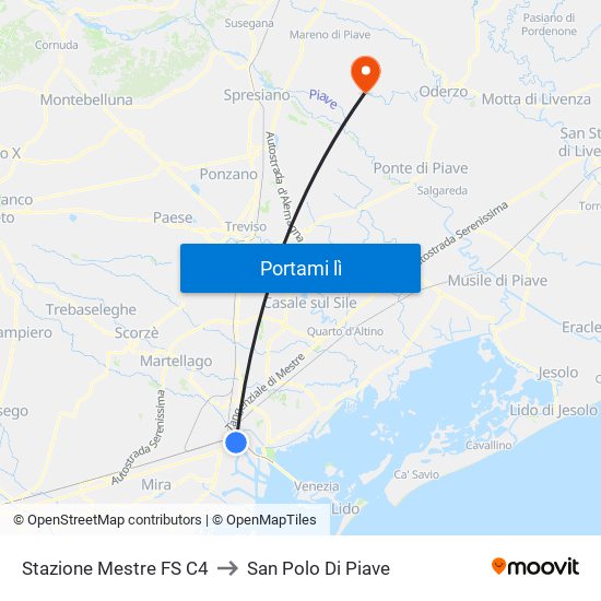 Stazione Mestre FS C4 to San Polo Di Piave map