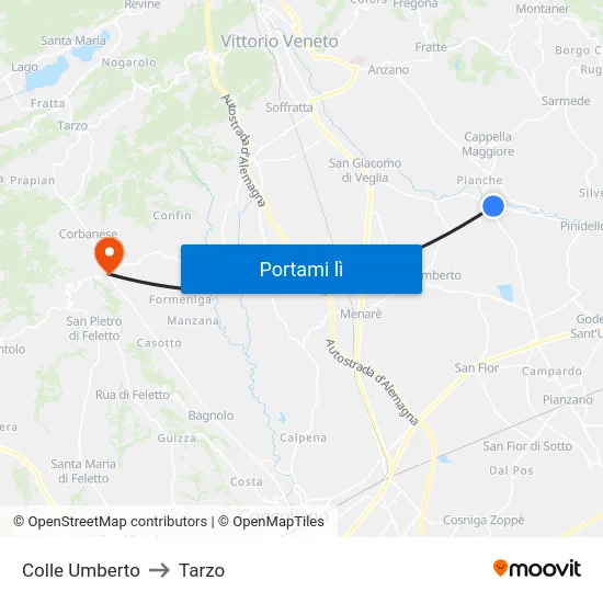 Colle Umberto to Tarzo map