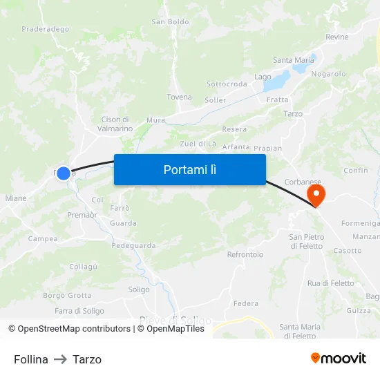 Follina to Tarzo map
