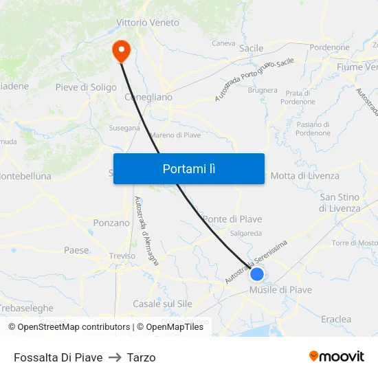 Fossalta Di Piave to Tarzo map
