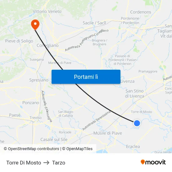 Torre Di Mosto to Tarzo map