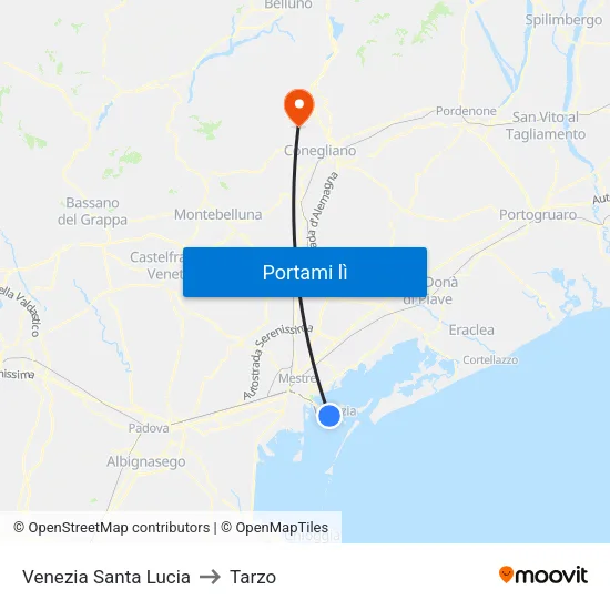 Venezia Santa Lucia to Tarzo map