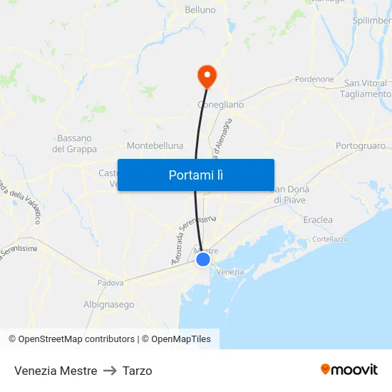 Venezia Mestre to Tarzo map