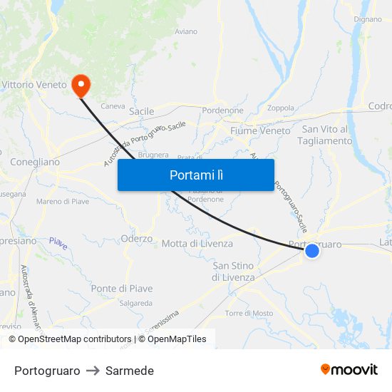 Portogruaro to Sarmede map