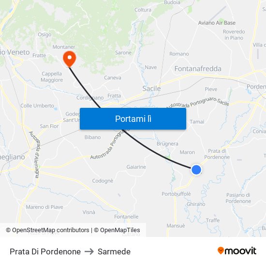 Prata Di Pordenone to Sarmede map