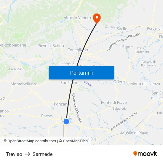 Treviso to Sarmede map