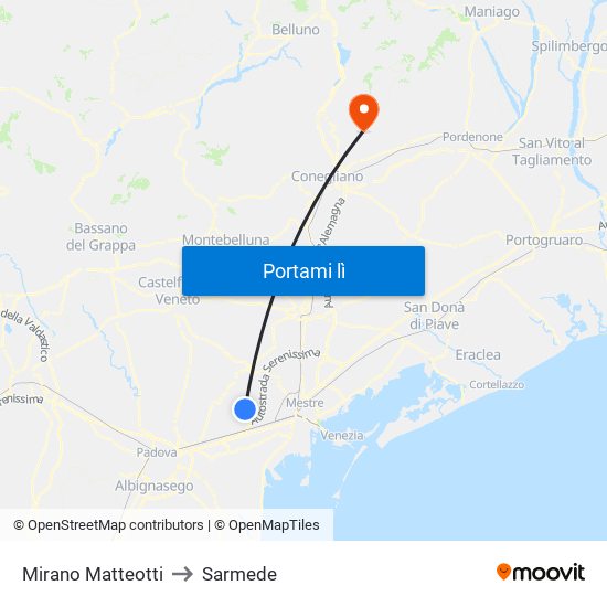 Mirano Matteotti to Sarmede map