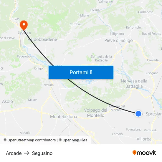 Arcade to Segusino map