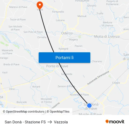 San Donà - Stazione FS to Vazzola map