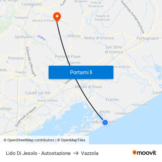 Lido Di Jesolo - Autostazione to Vazzola map