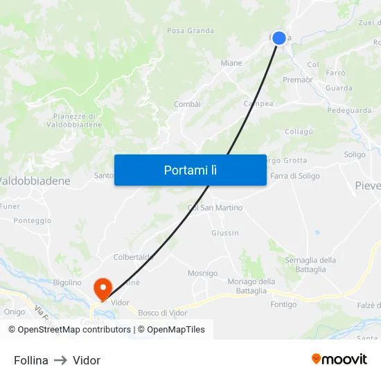 Follina to Vidor map