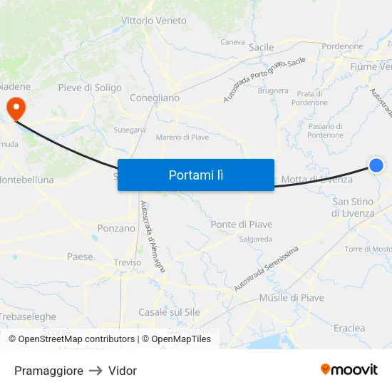 Pramaggiore to Vidor map