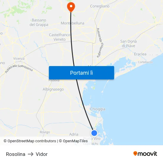 Rosolina to Vidor map