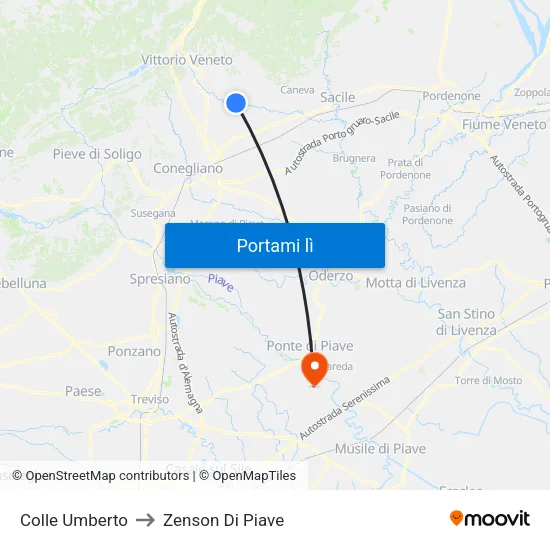 Colle Umberto to Zenson Di Piave map