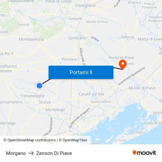 Morgano to Zenson Di Piave map