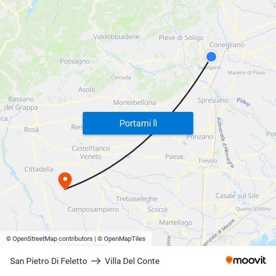 San Pietro Di Feletto to Villa Del Conte map