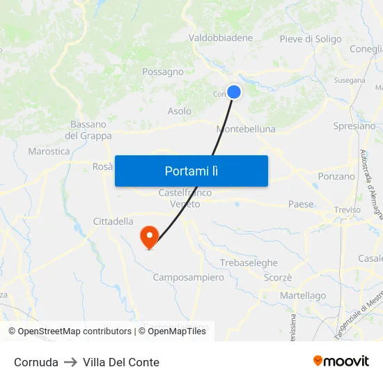 Cornuda to Villa Del Conte map