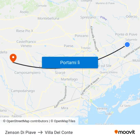 Zenson Di Piave to Villa Del Conte map