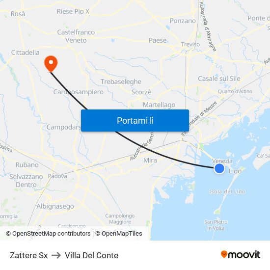 Zattere Sx to Villa Del Conte map