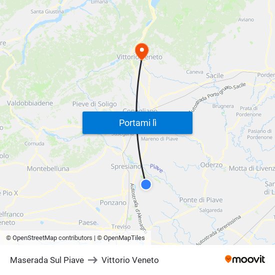 Maserada Sul Piave to Vittorio Veneto map