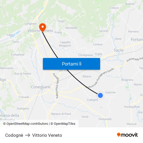 Codognè to Vittorio Veneto map